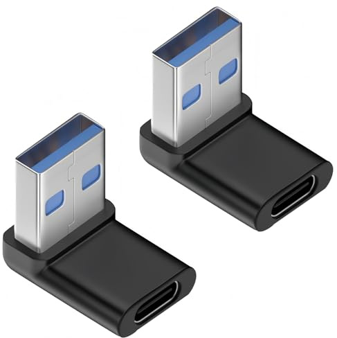 JinRuiCPeng 2 PCS Adaptateur USB C vers USB, 90° Angle USB C, Adaptateur USB 3.0 90 Degrés, Adaptateur USB Angle Droit pour OTG, Charge Et Transfert De Données, pour Smartphone, Laptop, Tablette