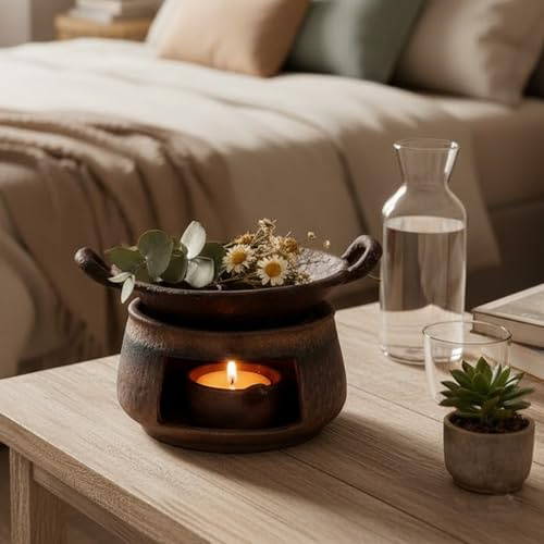 Ceramic Aromatherapy Stove Essential Oil Burner,Ceramic B-urner for Herbs for Home Office, Tea Light Candle Holder Teapot Warmer for Meditation,Relaxation
