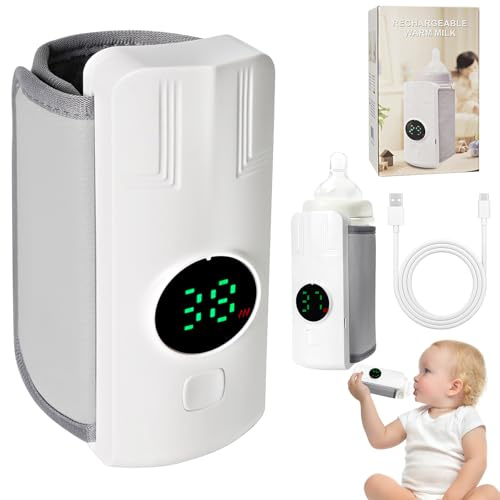 Monemey Calentador de biberones para bebé, calentador de biberones portátil con Pantalla LED, 6 Niveles Temperatura Ajustable (38-55 ℃) y 4000mAh, USB Baby Bottle Warmer para Hogar, Coche, Viajes