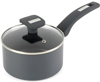 Salter Alto Stielkasserolle 16 cm, antihaft, Induktion | Recyceltes Pressaluminium, Deckel aus gehärtetem Glas mit Dampfventil, Bakelitgriff mit Kühleffekt, PFOA-freie Beschichtung