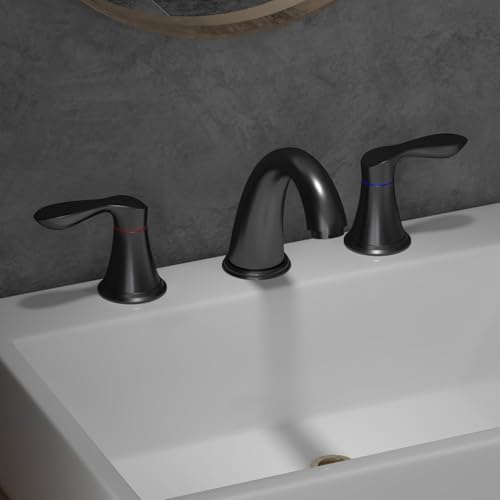 Aptliton Widespread 8-Inch 3-Hole Bathroom Faucet – Matte Black – Double Handle – Durable Zinc Alloy Body – cUPC Primary-Free-Free Hose – Pop-Up Drain Included – Easy Installation – Modern Drain Tap