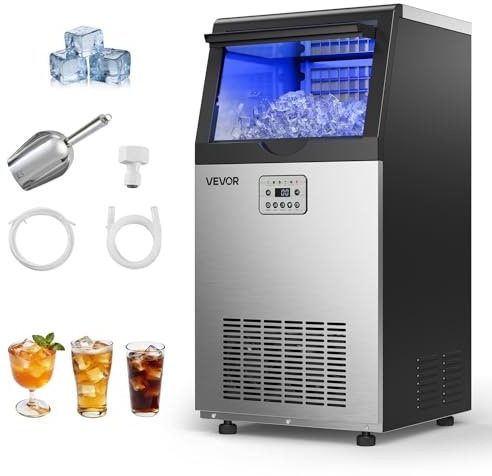 VEVOR Commercial Ice Maker Machine, 100 lbs/24h with 30 lbs Storage Capacity, Built-in/Freestanding/Under Counter, Stainless Steel Ice Maker with LED Display & Self-Cleaning, for Home Bar Restaurant