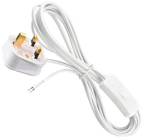 QGH Lamp Cable, 1.8 m 2-Core White Replacement Lead With Switch | Bare-End Replacement Lead For Table Lamps, Floor Lamps And Small Appliances