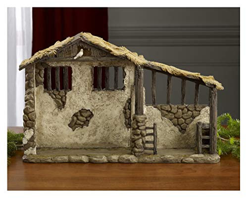 THREE KINGS GIFTS THE ORIGINAL GIFTS OF CHRISTMAS Three Kings Gifts Lighted Stable for Real Life Nativity, 7 Inch, Polycast, Brown, 7 in Scale