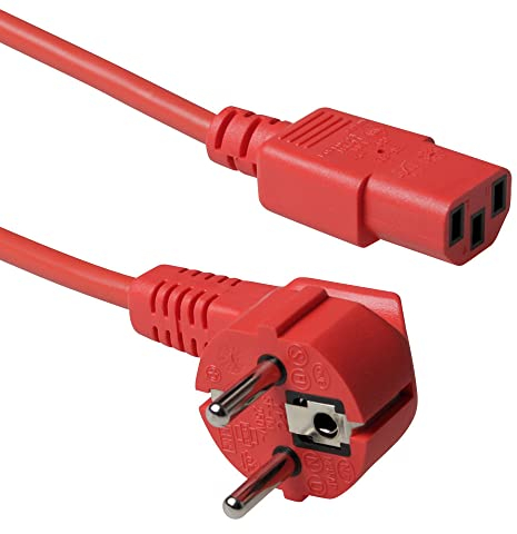 ACT Kaltgerätekabel 3m, C13 Kabel, PC Stromkabel, CEE 7/7 auf C13 3 Pin – Schutzkontakt gewinkelt - AK5131 Rot