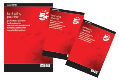 5 Star Office Laminating Pouches 150 Micron for A4 Glossy (Pack 100) -FST