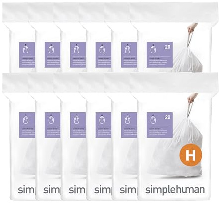 simplehuman Code H, Custom Fit Bin Liners, 240 Liners, White, 30-35 L