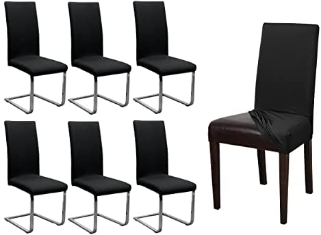 BEAUTEX 6er Set Jersey Stuhlhusse, elastische Stretch Husse Baumwolle Bi-Elastic, Farbe wählbar (Schwarz)