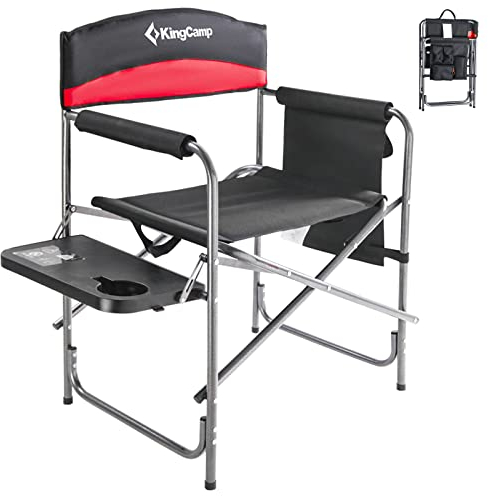 KingCamp Oversized Directors Camping Chairs for Adults, Up to 180 kg (400 lbs) Heavy Duty Folding Directors Chair, Portable Outdoor Camping Chair with Side Table & Pockets, Padded Armrests, Red