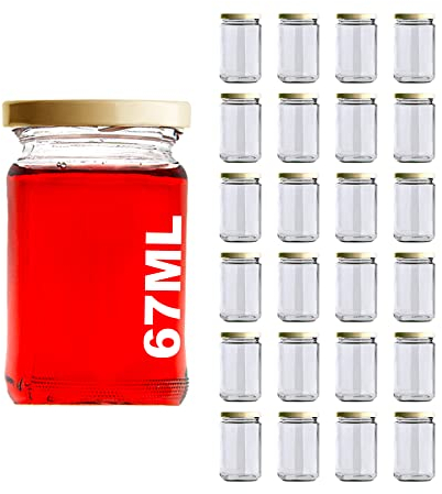 casavetro 24 x 67 ML Petits Pots à Confiture avec Couvercle et bocaux de Conservation en Verre vides Transparents hermétiques (24 x 67 ML)