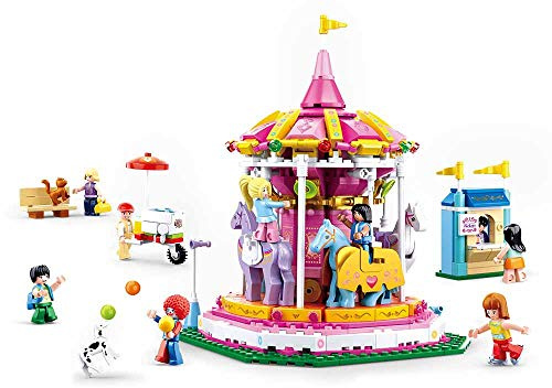 Sluban Klemmbausteine SL95595, Kinderkarussell (762 Teile) [M38-B0725], Spielset, Klemmbausteine, Kirmes, mit Spielfigur, Mädchenträume, Multi Colour