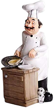 SuPVOX Küchenfiguren Chef Statue für Küche, Theke, Restaurant, Café, Kunstharz, Tischdekoration, Weihnachtsdekoration, Backwaren, Basteln mit Tablett weiß, Kunstharz, Kochen, 14*23 cm