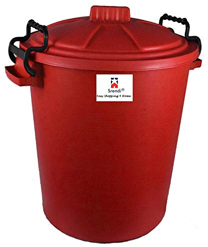 Srendi® Small/Medium/Large Plastic Coloured Bin/Waterfroof/Rodent Proof/Ideal for Outdoor/Animal Feed/Food/Storage/Flour Locking Lid (50L, RED)