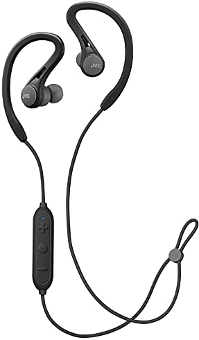 JVC HA-EC25W-B-U. Auriculares Deportivos con Ajuste Seguro y cómodo. hasta 6,5 Horas de batería. Resistente al Sudor. Cable antienredos. Bluetooth. Color Negro