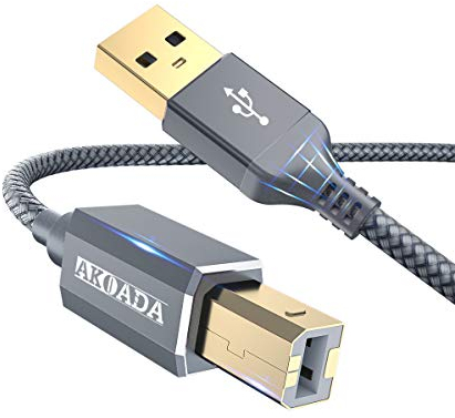 AkoaDa Câble d'imprimante USB 6 m - Câble scanner USB A vers USB B 2.0 - Pour imprimante HP, Canon, Dell, Epson, Lexmark, Xerox, Brother etc - Gris
