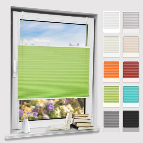 Bernice klemmfix Plissee ohne Bohren, Grün 90x120cm(BxH) klemmrollo mit Klemmträger, abdunkelnde Jalousien zum Klemmen, Blendschutz Fensterrollos für Fenster & Tür