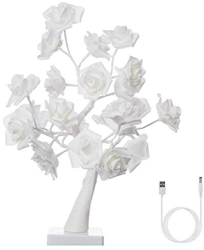 Bestevery Table Lamp, Desktop Rose Tree Lamp 24 LED Night Light Pink Lamp Battery Powered Rose Flower Tree Light Room Decor for Teen Girls