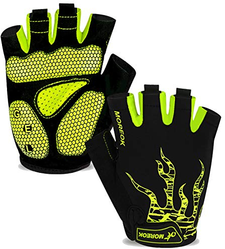 BIKINGMOREOK Fahrradhandschuhe Radhandschuhe Herren Damen Halbfinger Atmungsaktiv Radsporthandschuhe,5MM SBR Gel Stoßdämpfende rutschfeste MTB Mountainbike Handschuhe Unisex-Gelb-M