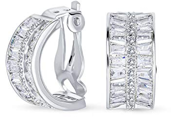 Art Deco Stil Bräutigam Statement Aaa Cz Halb Hoop Baguette Ohrringe Für Frauen Hochzeit Abschlussball Ferien Feierlich Party Clip On Silber Vergoldet