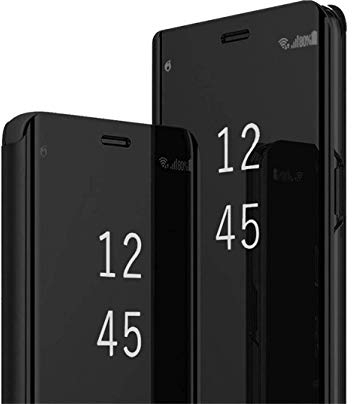 Jacyren Kompatibel mit Samsung Galaxy A21S Hülle, Leder Hülle Flip Case Galaxy A21S Spiegel Handyhülle Schutzhülle 360°PC Transluzent View Miroir Stoßfest Cover Ständer Funktion Tasche A21S (Schwarz)