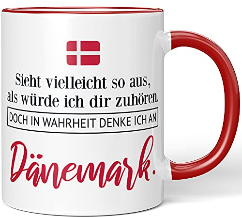 JUNIWORDS Tasse, Sieht vielleicht so aus, als würde ich dir zuhören. Doch in Wahrheit denke ich an Dänemark (1001296), Wähle Farbe, Rot
