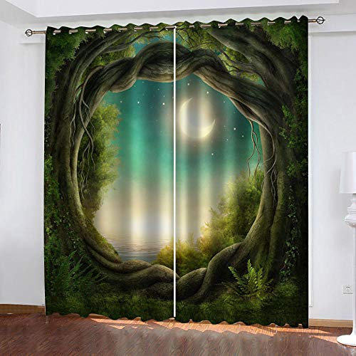 GDYRBY Gardinen Wohnzimmer Verdunklungsvorhänge 300X280cm(HxB) 2 Stücke 3D Hd Druck Blick Auf Die Alten Bäume Im Dschungel Muster Blickdichter Vorhang Schlafzimmer Kinderzimmer Küche Dekoration Therm