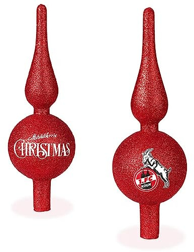 1. FC Köln Weihnachtsbaumspitze - Rot Glitzer - Christbaum Schmuck ca. 25 cm Weihnachts Deko - Plus Lesezeichen I Love Köln