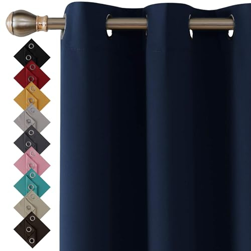 Blackout Curtains for Bedroom 2 Panels (Navy Blue, 66 x 72 Drop Inch) | Thermal Insulated Window Treatment Blackout Ring Top Eyelet Curtains & Drapes for Living Room Windows