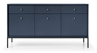 mb-moebel Moderne Kommode Sideboard Schrank Highboard Goldene Türgriffe | Wohnzimmer, Esszimmer, Flur & Diele - 154x83x39 cm - Melody III Dunkelblau
