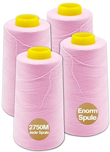 NäHgarn Overlockgarn 100% Polyester Rosa NäHgarn Set FüR NäHgarn Faden Garn NäHmaschine 4 NäHgarn Zwirn ReißFest NäHmaschinengarn Thread NäHfaden Overlock Garn 40/2 Je 2745 M, Insgesamt 11000m