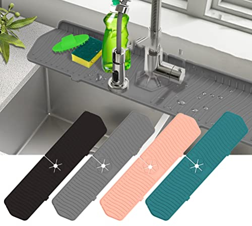 Tixiyu 1PC lavello da cucina paraspruzzi maniglia in silicone vassoio raccoglitore di gocciolamento, rubinetto assorbente tappetino lavello protezioni cucina lavello tappetino per bagno fattoria