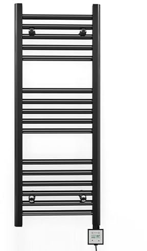 Myhomeware 300mm Wide Black Electric Bathroom Heated Towel Rail Thermostatic Warmer Radiator Digital Controller (300 x 900 mm (BTU: 1225))