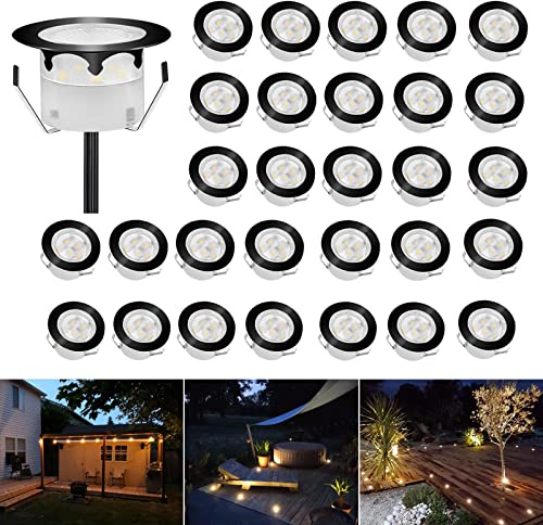 CHNXU LED Bodeneinbaustrahler 30er Set Treppenbeleuchtung Ø45mm 1W Warmes Weiß Terrassen Einbaustrahler Aussen 12V IP67 Wasserdicht Bodenlampe für Garten Holzbrücke Pool Holzdeck, Schwarz