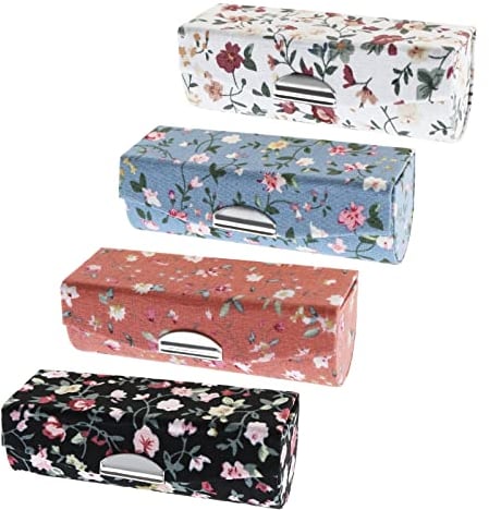 OTOTEC 4Pcs Lipstick Storage Box Flower Pattern Lipstick Case Portable Lipstick Case Vintage Floral Print Lipstick Holder Box Accessories for Women Girls Lady
