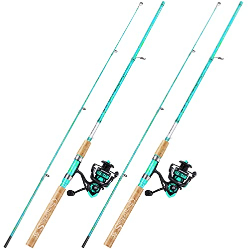 Sougayilang Spinn-Angelrutenkombination, 2-teilig, 1,5 m, 15,2 cm, Graphit- und Fiberglasrute, langlebig und stark, Quickset Anti-Reverse-Angelrolle (2er-Pack) (PLTZ-BLUE-2 Stück)