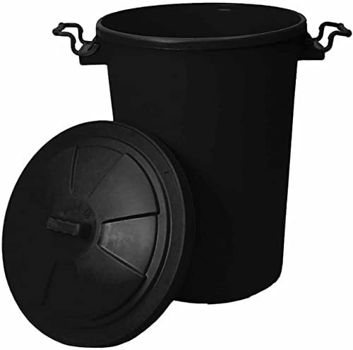 CHPL - Black 50Litre Large Heavy Duty Plastic Bin Dustbin, Storage Unit with Locking Lid For Home Garden Rubbish Waste Animal Feed Bin.