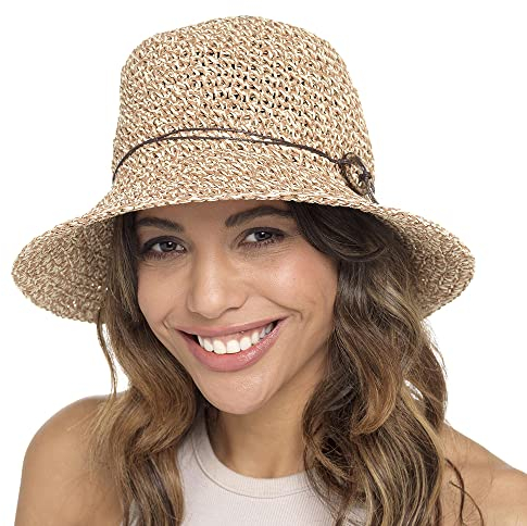 Undercover Chapeau de paille souple pour femme - Large bord tissé - Chapeau de plage, beige, S-M