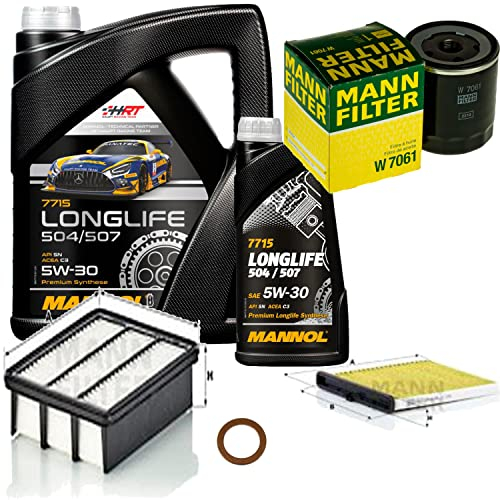 EISENFELS Filter Set Inspektionspaket erstellt mit 6 L Motoröl MANNOL Longlife 504/507 5W-30, MANN-FILTER Ölfilter, Luftfilter, Innenraumfilter, Dichtring
