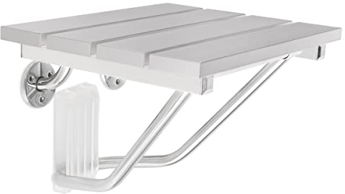 Duschsitz klappbar Wandmontage Duschklappsitz Duschhocker Dusche Teakholz Silber