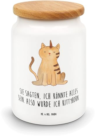 Mr. & Mrs. Panda Vorratsdose Einhorn Katze - Geschenk, Mieze, Einhornkatze, Mottensichere Vorratsdosen, Kittyhorn, Aufbewahrungsbehälter, Katzenhorn,