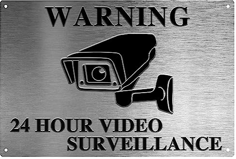 Warning, 24h Video Surveillance - Private Property No Trespassing! Videoüberwachungsschild, 20x30cm Schilder, rostfreies Aluminium (EN silber 2330)