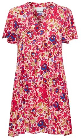 ICHI IHMARRAKECH AOP DR15 Damen Webkleid Blusenkleid Kleid V-Ausschnitt 100% Viskose (LivaEco(TM)) Loose fit, Größe:L, Farbe:Love Potion Flower AOP (202925)