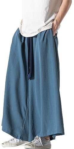 GURUNVANI Herren Wide Leg Pants Japanische Yoga Hosen Hip Hop Baggy Hosen, 23K133Blau, L