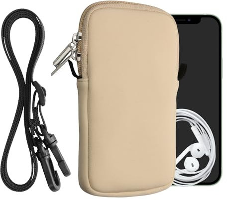 kwmobile Handytasche für Smartphones L - 6,5 - Neopren Handy Hülle Creme mit Kordel - Handy Tasche mit Handykette 16,5 x 8,9 cm Innenmaße