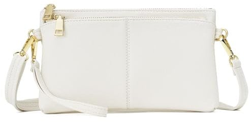 ZOUIQSS Triple Zip Small Crossbody Bag Lightweight Purses Faux Leather Wristlet Clutch, Includes Adjustable Shoulder(White(LZ))