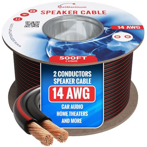 Cables Direct Online Speaker Cable 500FT 14AWG 2 Conductors (14/2) CL3 Rated CCA (Copper Clad Aluminum) Black Jacket Compatible with Low Voltage LED Wire, Car Audio, Home Theater
