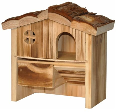 Nagerhaus Mäusehaus Zwerghamsterhaus Kleintierhaus 18 x 9 x 17 cm, Holz, naturliches Rindenholz