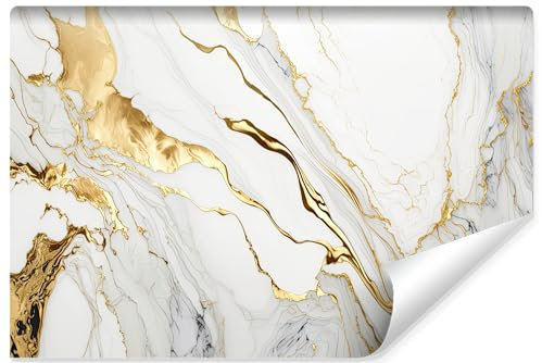 Muralo - 3D Non-Woven Wallpaper - Photo Wallpaper 3D Effect - Wallpaper for Living Room Bedroom Wall Wallpaper - White Marble with Gold Elements Motif - Width 520 cm x Height 318 cm