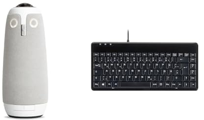 Owl Labs Meeting Owl 3 – 360-Grad & Perixx PERIBOARD-409 U Mini USB Tastatur Schnurgebunden - Kleines Praktisches Format - 1,80m Kabel - Klavierlack - QWERTZ Deutsches Layout