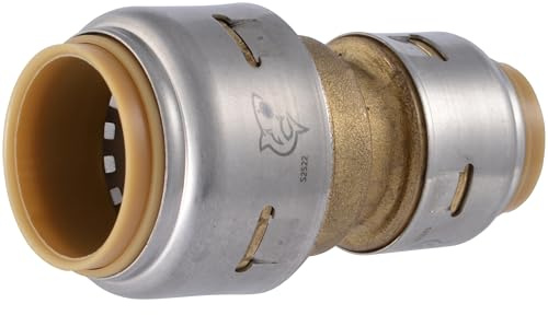 SharkBite Max 3/4 Inch x 1/2 Inch Reducing Coupling, Push to Connect Brass Plumbing Fitting, PEX Pipe, Copper, CPVC, PE-RT, HDPE, UR058A